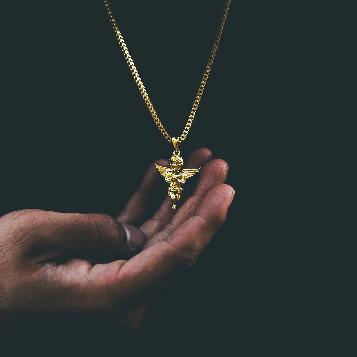 Micro Angel Pendant & Franco Gold Chain - Image 3