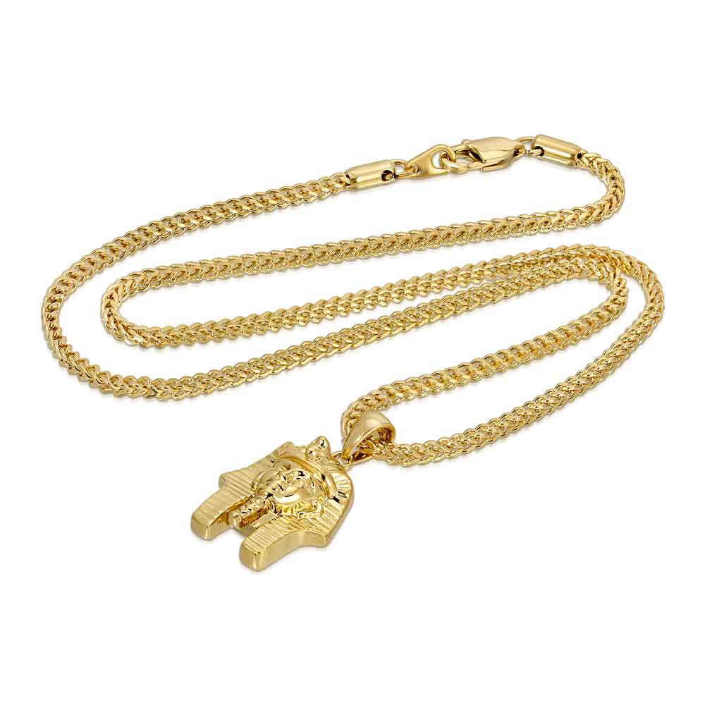Micro Pharaoh Head Necklace Pendant & Franco Chain - Image 4