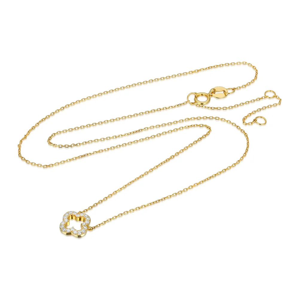 Women's 14k Solid Gold Diamond Clover Necklace Pendant - Image 5