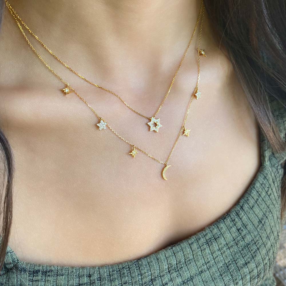 Women's 14k Solid Gold Diamond Star of David Necklace Pendant - Image 3